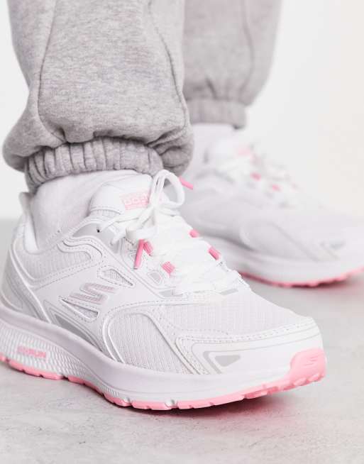 Pink and shop white skechers