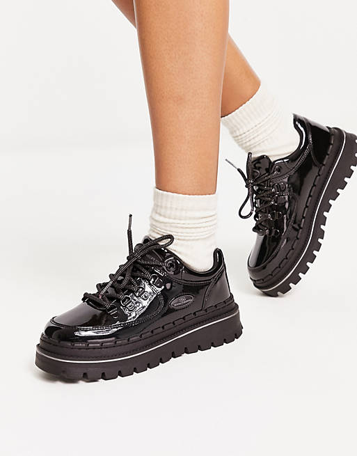 Skechers Jammers chunky sole sneakers in patent black | ASOS