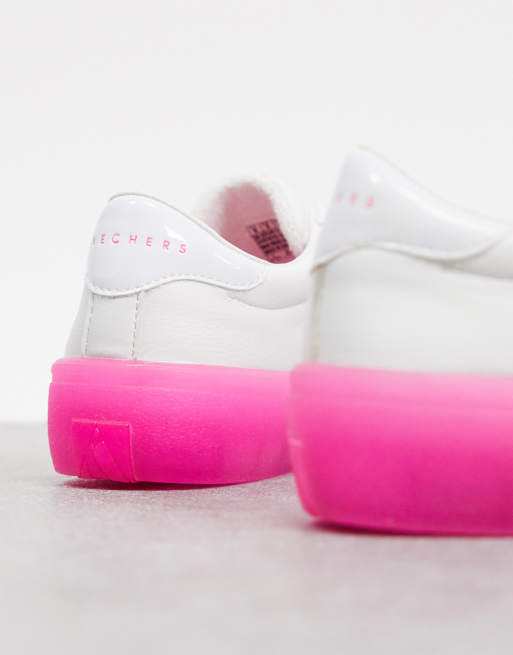 White sneakers store with pink soles