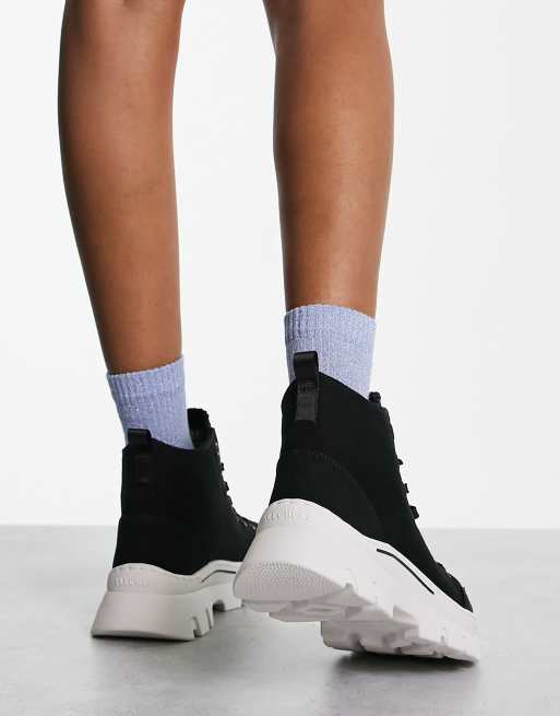 Skechers Roadies high top trainers in black canvas