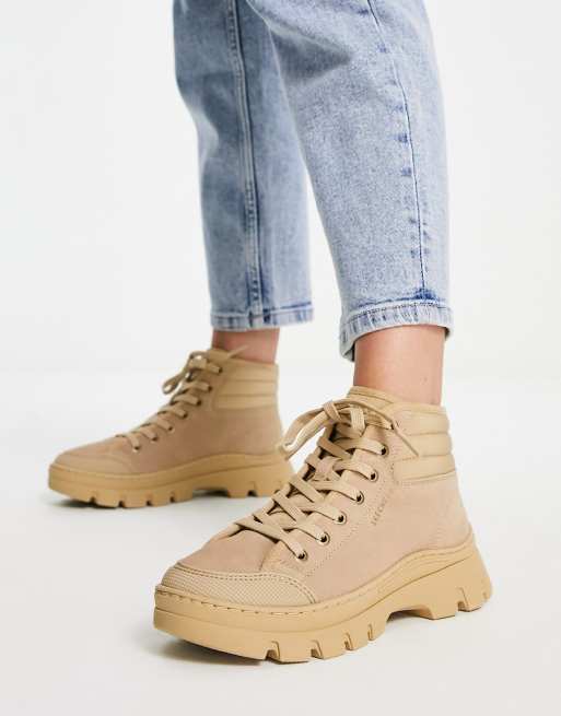 Skechers Roadies Suege suede mix boots in tan