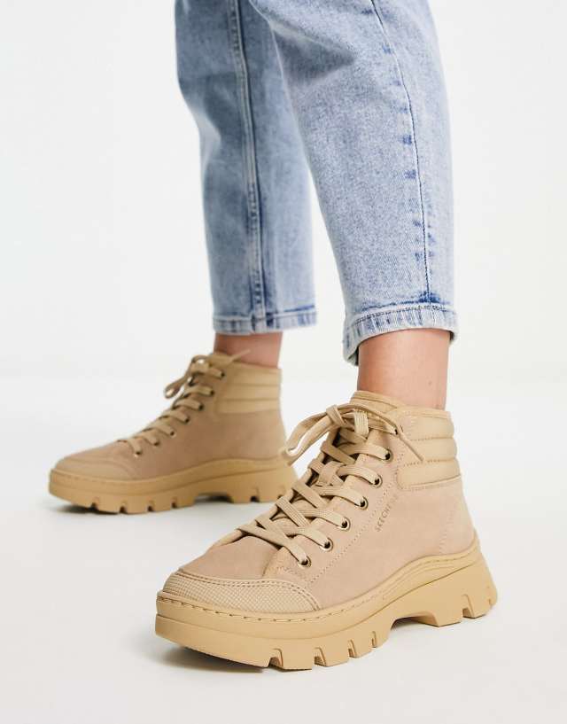 Skechers Roadies Suege suede mix boots in tan