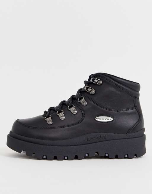 Skechers 6eye hiker in black leather | ASOS