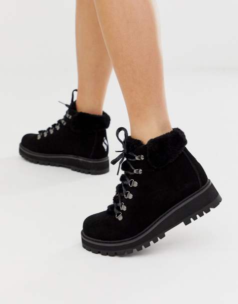 Skechers - Shindig - Bottines à 6 paires d’œillets avec fausse fourrure à la cheville