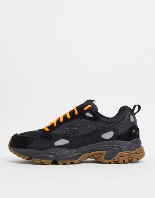 Skechers stamina contic trainers in black with orange laces ASOS