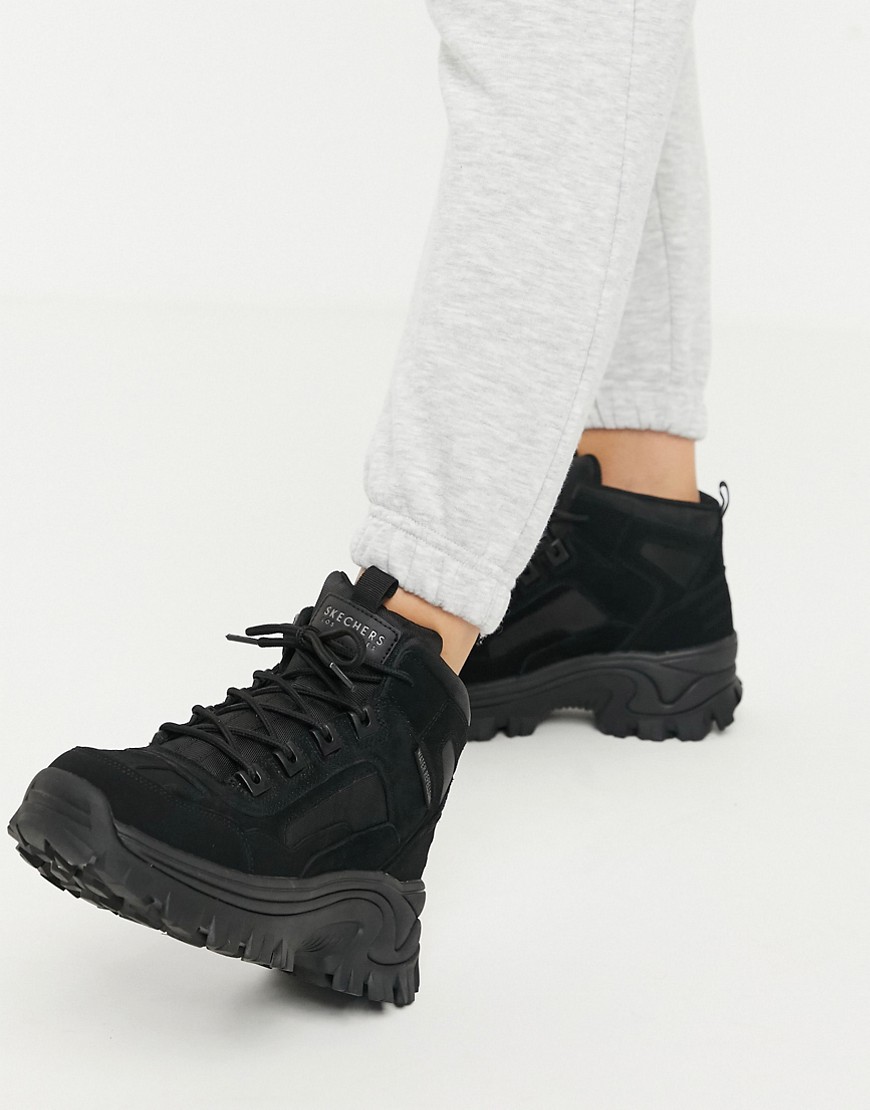 Skechers Street Blox flat ankle hiker boots in black