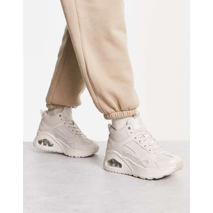 Skechers Uno HI Ava Max chunky sneakers off white patent leather | ASOS