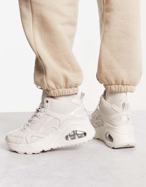 Skechers Uno HI Ava Max chunky sneakers in off white patent