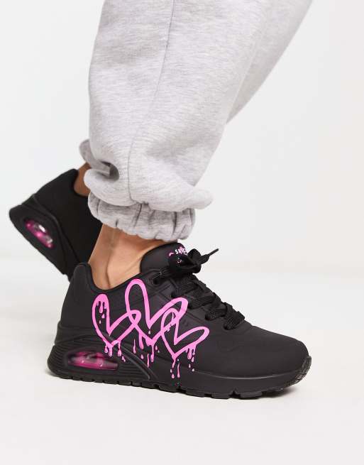 Skechers Uno sneakers with neon graffiti heart print in black ASOS