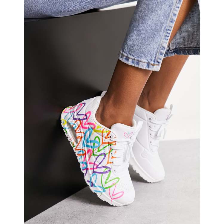 Skechers white sneakers with 2024 flowers