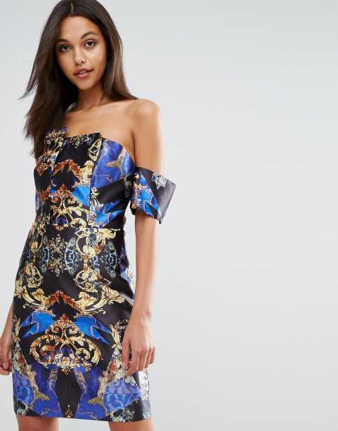 Skeena S Structured Bardot Mini Dress in Allover Print