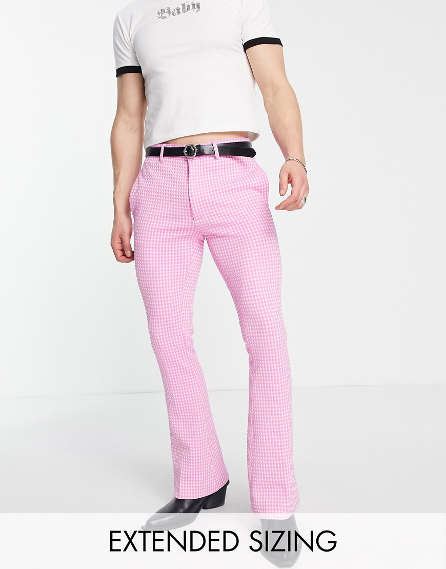 Asos Design Smart Skinny Flared Pants In Pink Gingham Check