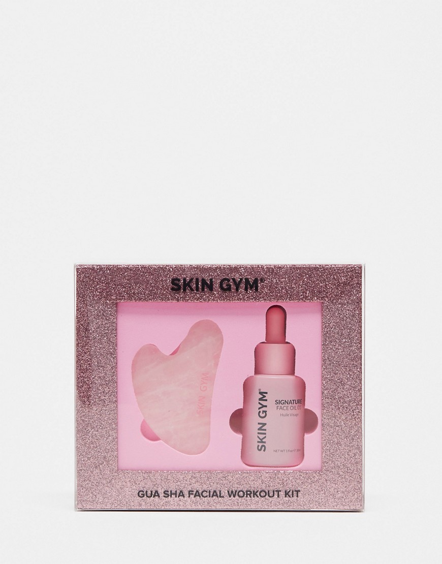 Skin Gym Facial Workout Kit: Rose Quartz Gua Sha & Signature Facial Oil-No colour