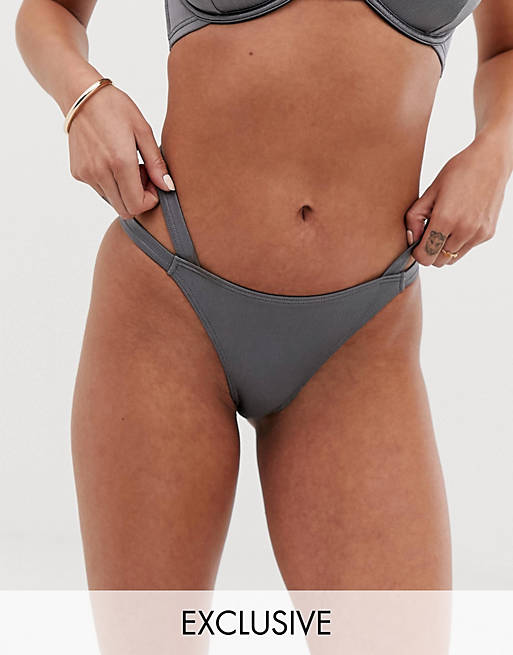 Skinnende kulfarvet bikinitangatrusser med stropper fra Wolf & Whistle Exclusive