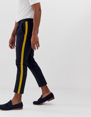 Skinny bukser med ferskenfarvet bomuldsstribe i siderne fra Devils Advocate-Marineblå