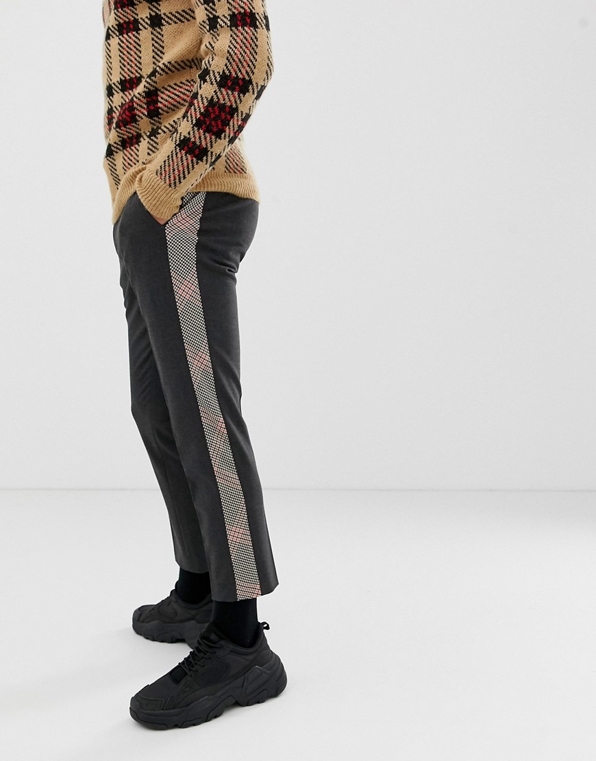 Skinny cropped bukser i grå med ternet sidestribe fra ASOS DESIGN-Blå