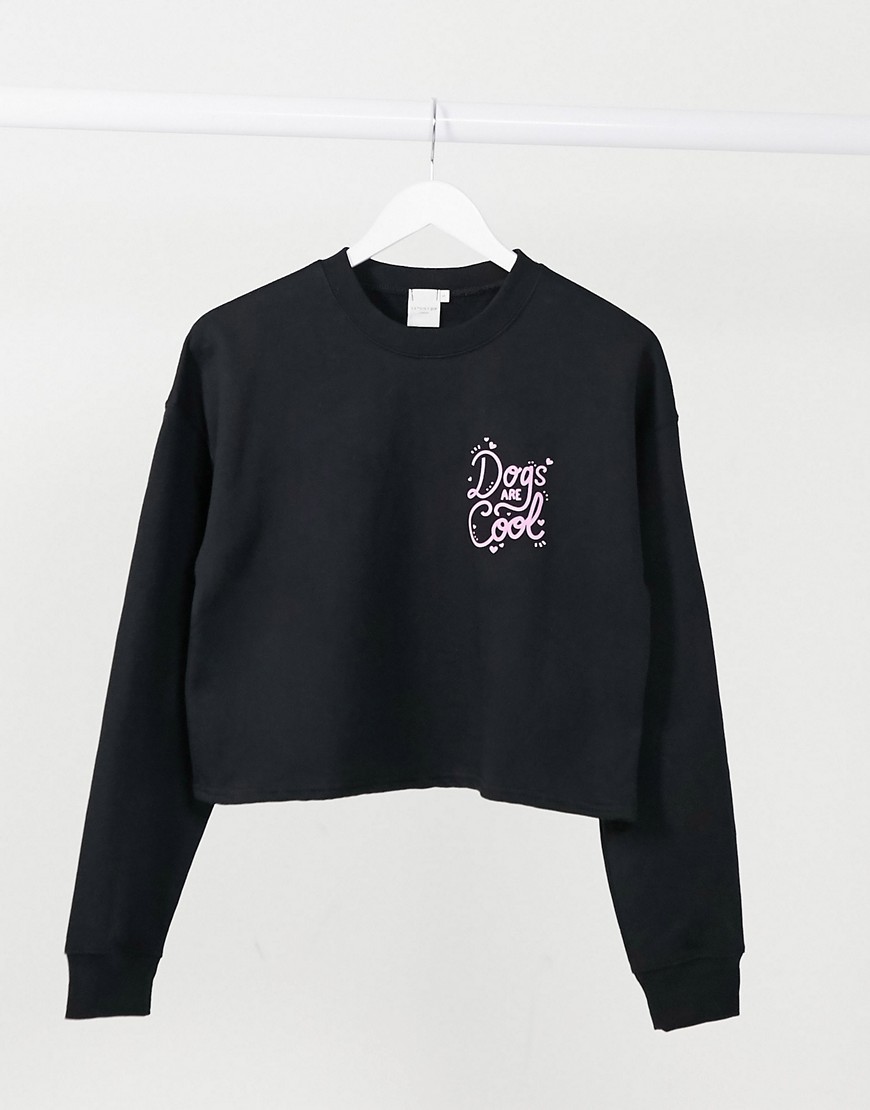 Skinny Dip graphic slogan print cropped sweater in black