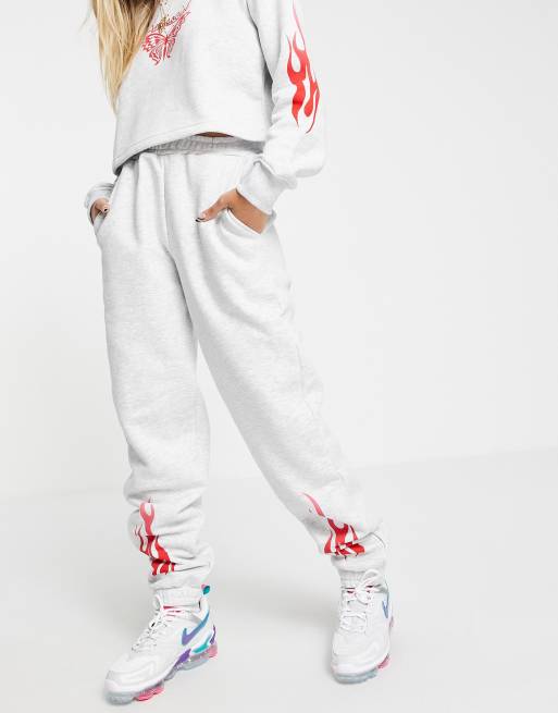 Skinny Dip oversized joggers with flame print co ord in grey ASOS