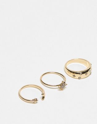 Skinny Dip pack of 3 rings in gold with moon and star details