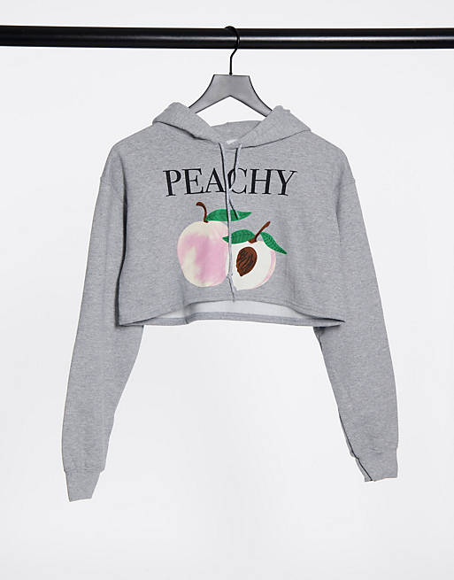 Skinny Dip peach print cropped hoodie in grey | ASOS