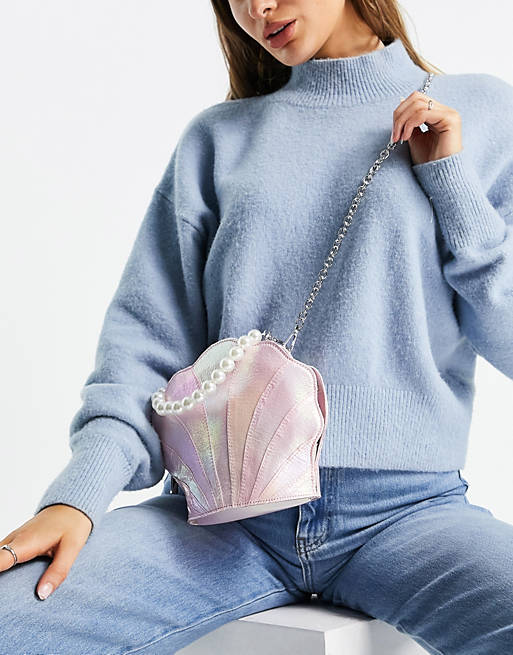 Skinny Dip Pearly shell cross body bag in iridescent pearl