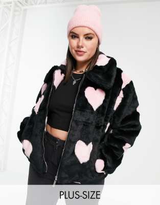 Skinny Dip Plus faux fur coat in heart print