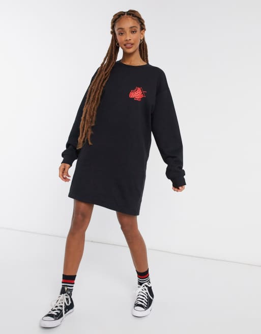Skinny Dip – Schwarzes Sweatshirt-Kleid mit Grafikprint, 4 von 4
