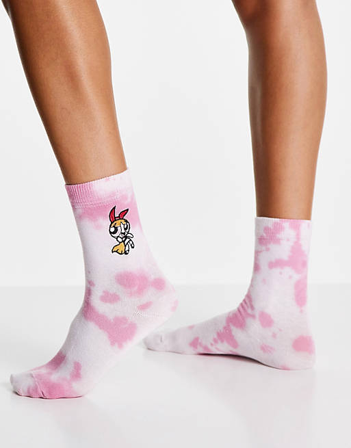 Skinny Dip x Powerpuff girls Blossom socks in pink tie dye