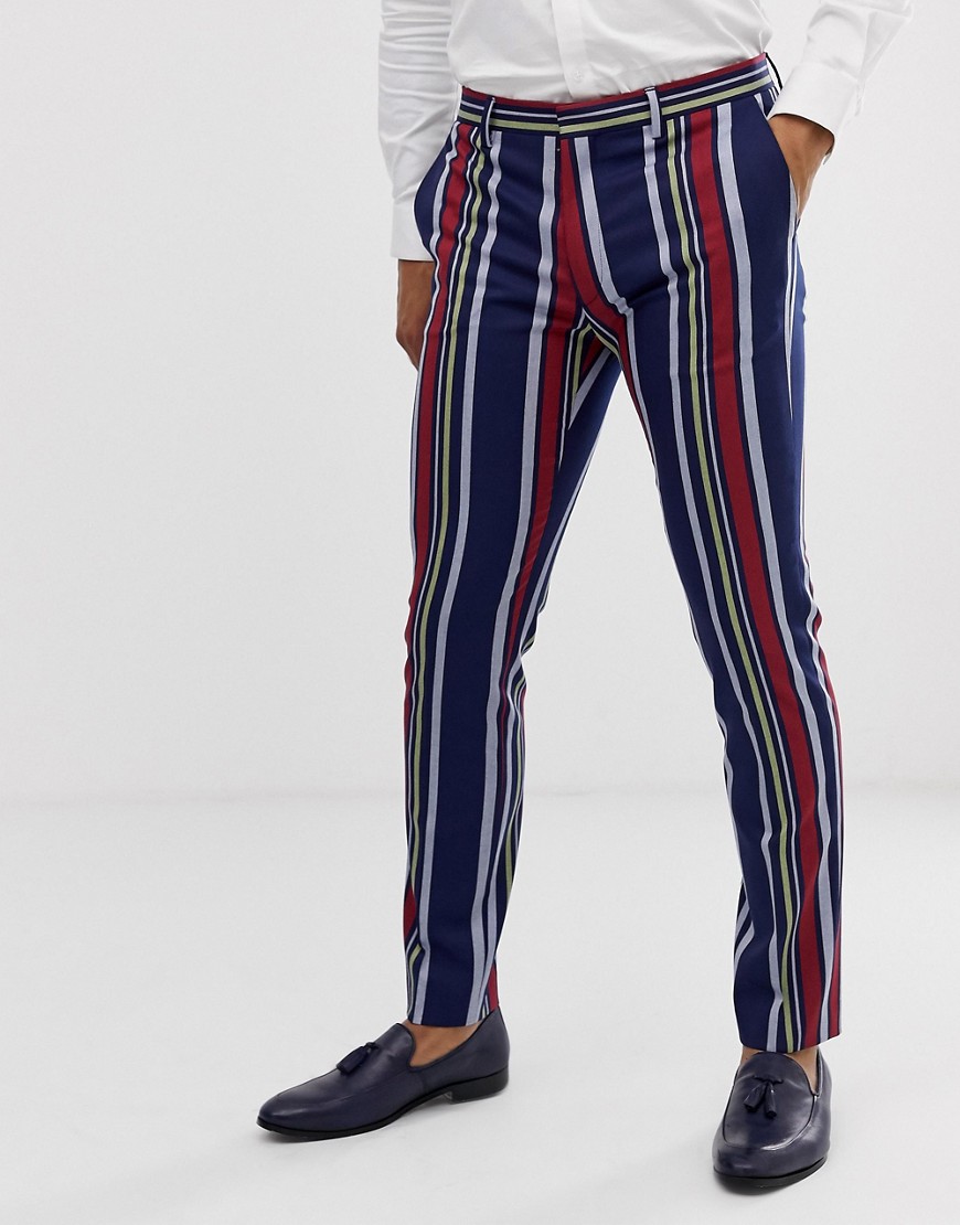 Skinny habitbukser med brede striber fra Lockstock-Marineblå