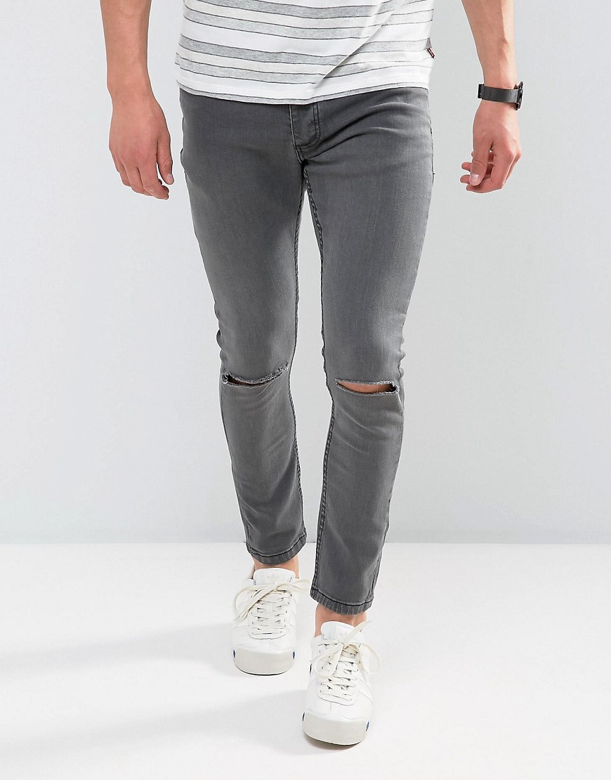 Skinny jeans med flænger på knæene fra Brave Soul-Grå