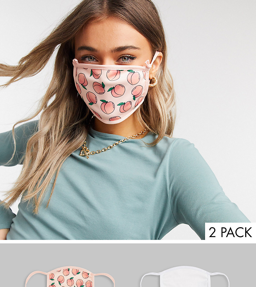 Skinnydip 2 pack face covering with adjustable straps in plain white and peachy print-Pink