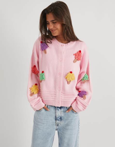 Skinnydip 3d ice cream knitted cardigan in pink