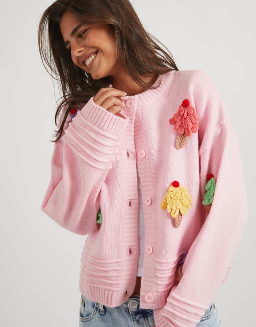 Skinnydip 3d ice cream knitted cardigan in pink, 2 of 4