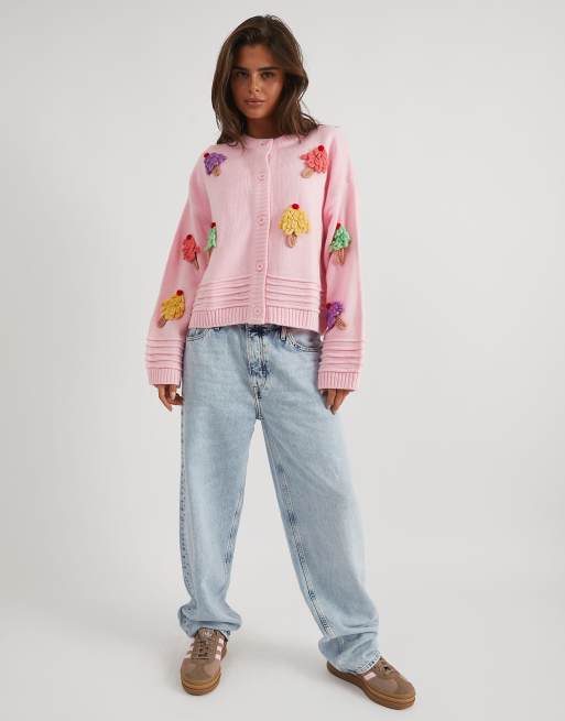Skinnydip 3d ice cream knitted cardigan in pink, 3 of 4