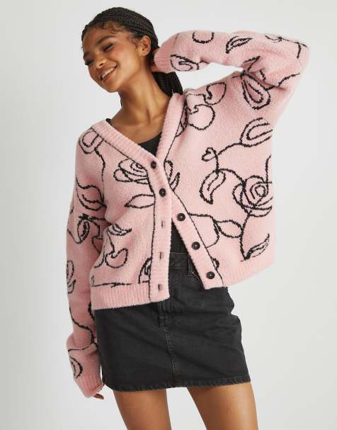 Skinnydip Abstract line knitted cardigan in pink - view 1