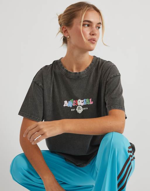 Skinnydip Antisocial acid wash t-shirt in grey, 2 of 4