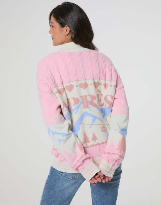 Skinnydip Apres ski zip through knitted jumper in white, 2 of 4