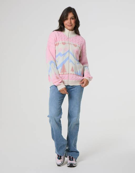 Skinnydip Apres ski zip through knitted jumper in white, 4 of 4