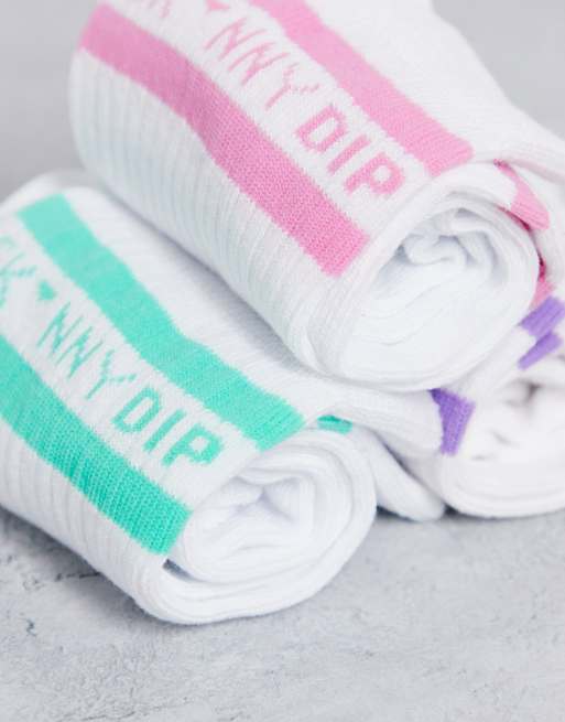 Skinnydip ASOS Exclusive logo ribbed socks 5 pack with pastel