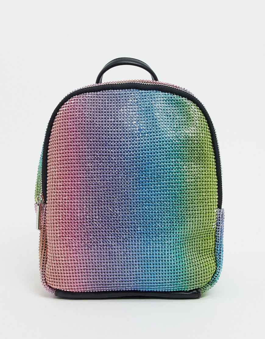 Skinnydip Backpack In Rainbow Embellished Stones-multi