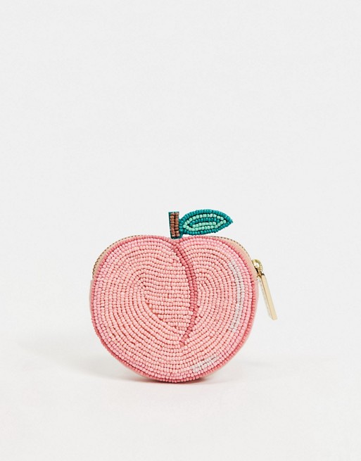 Skinnydip beaded peach coin purse