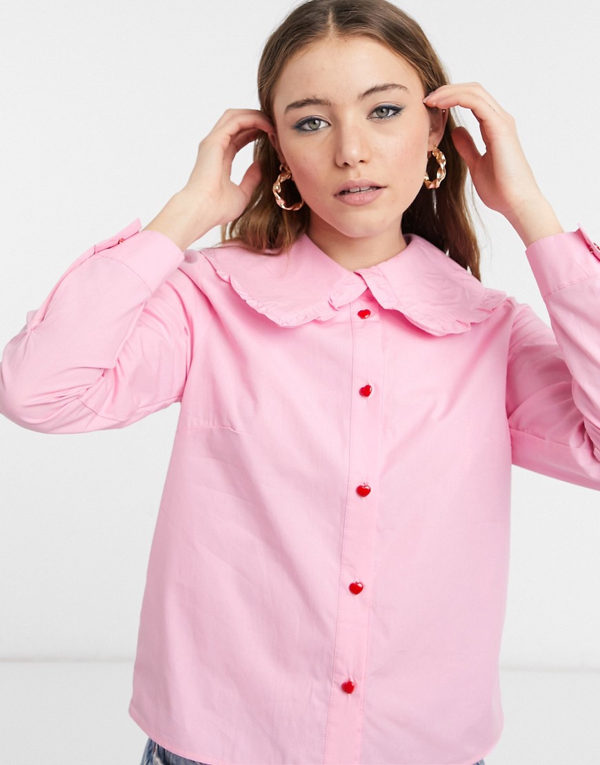 Skinnydip blouse with peter pan collar and heart buttons in pink