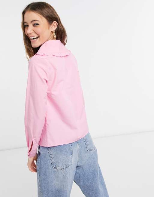 Skinnydip blouse with peter pan collar and heart buttons in pink, 2 of 4