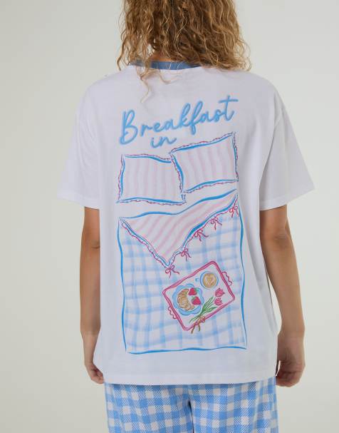 Skinnydip Breakfast in bed pyjama set with eyemask in blue - view 1
