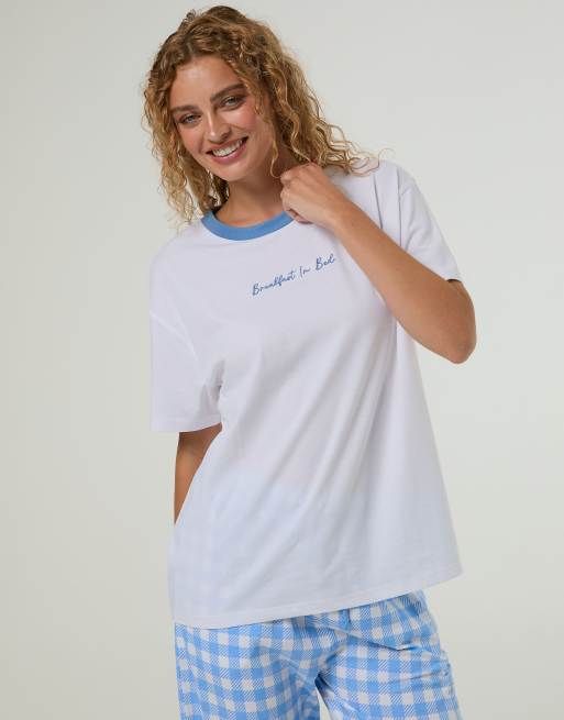 Skinnydip Breakfast in bed pyjama set with eyemask in blue, 2 of 4