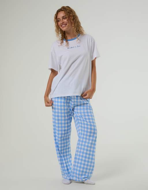 Skinnydip Breakfast in bed pyjama set with eyemask in blue, 4 of 4