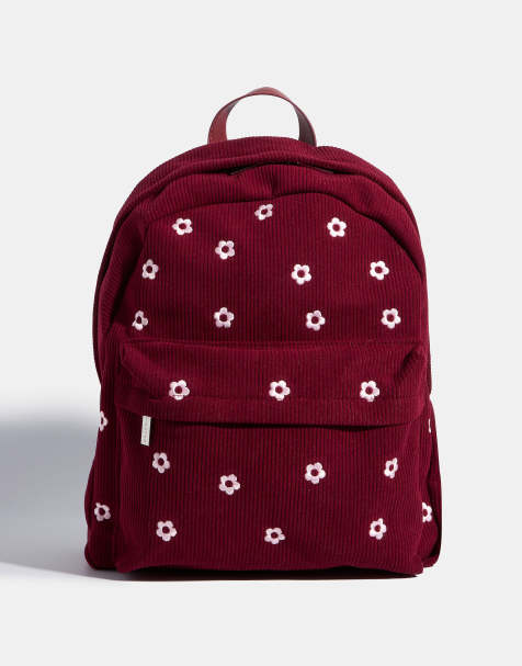 Skinnydip Burgandy ditsy flower embroidered backpack in red - view 1
