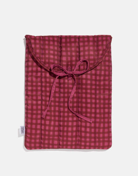 Skinnydip Burgundy gingham quilted bow laptop sleeve16" in red - view 1