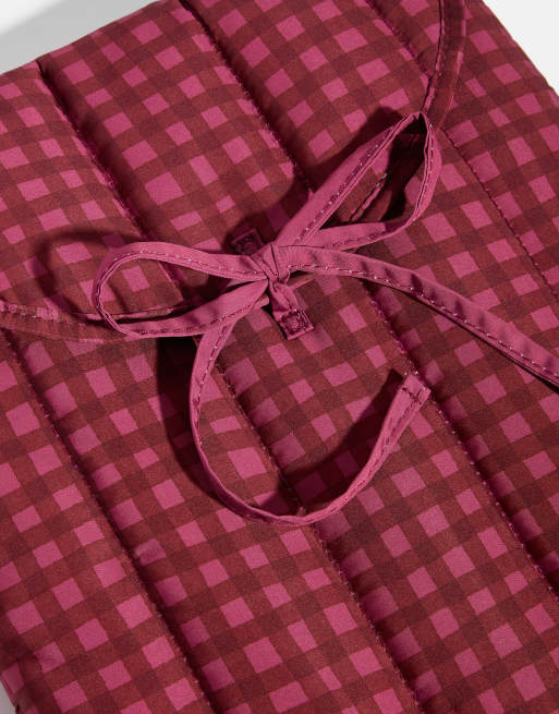 Skinnydip Burgundy gingham quilted bow laptop sleeve16" in red, 2 of 3