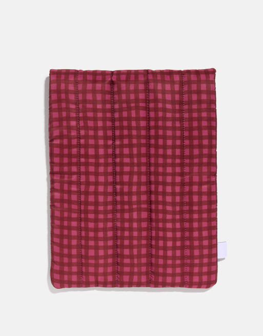 Skinnydip Burgundy gingham quilted bow laptop sleeve16" in red, 3 of 3
